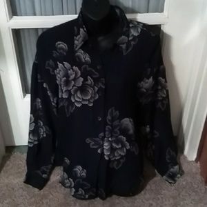 Ellen Tracy Black Floral Top 💯 Silk